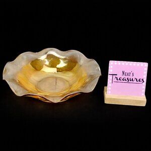 MCM Jeannette FLORAGOLD Iridescent Peach Floral Ruffled Depression Glass Bowl